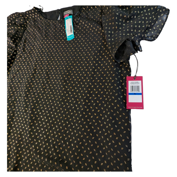 NWT Vince Camuto Womens Metallic Print Tulip Sleeve Blouse Xl Black Gold - Picture 6 of 6